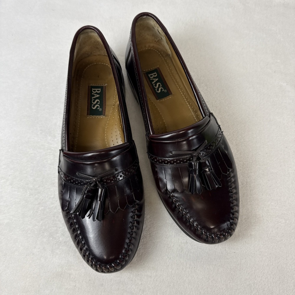 GH Bass Grammer Men's Loafers Shoes 10D Burgundy Leather Kiltie Tassel Vintage